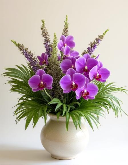 Tropical Dawn Arrangement with Orchids