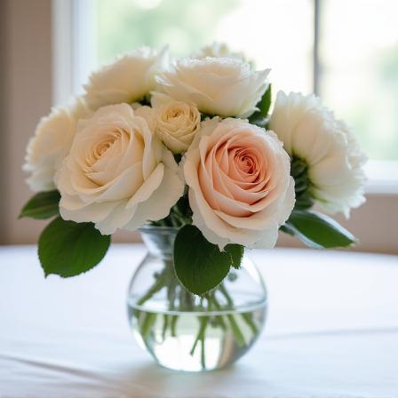 Delicate table centerpiece with peonies